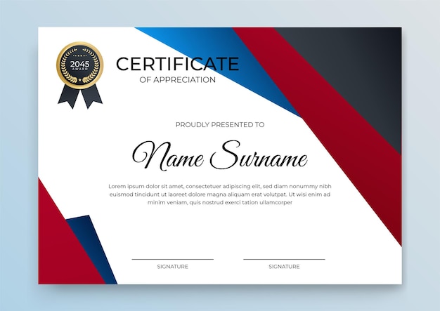 Certificate template banner with abstract geometric shape for print template with golden wave and white clean modern