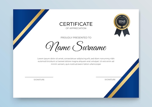 Certificate template banner with abstract geometric shape for print template with golden wave and white clean modern