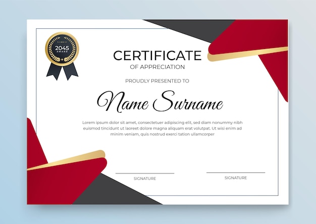 Certificate template banner with abstract geometric shape for print template with golden wave and white clean modern