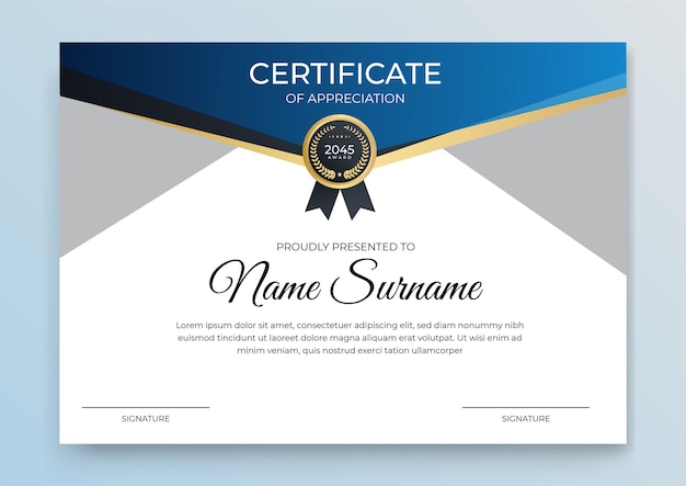 Certificate template banner with abstract geometric shape for print template with golden wave and white clean modern