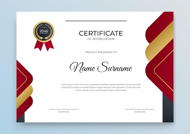 Certificate template banner with abstract geometric shape for print template with golden wave and white clean modern