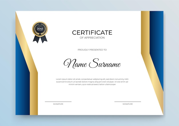 Certificate template banner with abstract geometric shape for print template with golden wave and white clean modern