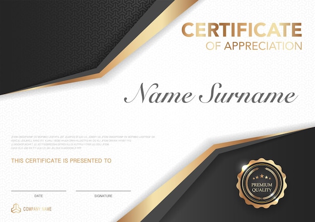 Certificate template black and gold with luxury style image diploma of geometric modern design