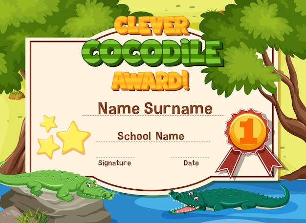 Certificate template for clever crocodile award