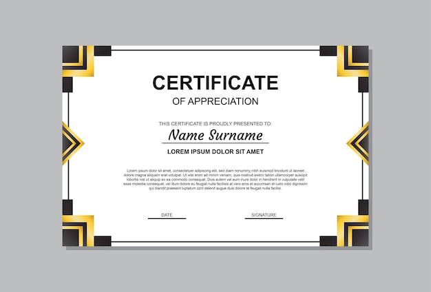 Certificate template design in gold and black color certificate with luxury and modern style