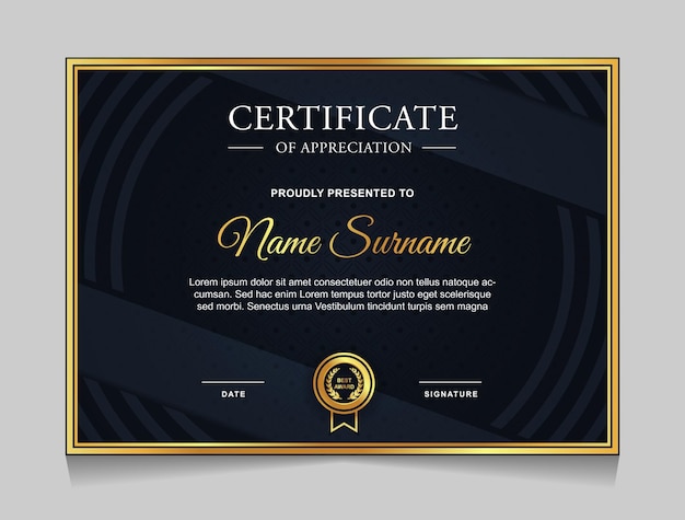 Design del modello di certificato con forme moderne di lusso in oro