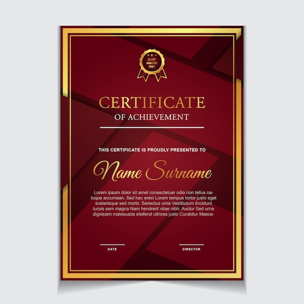 Certificate template design with red and luxury modern shapes