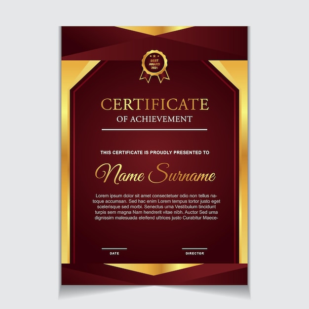 Certificate template design with red and luxury modern shapes