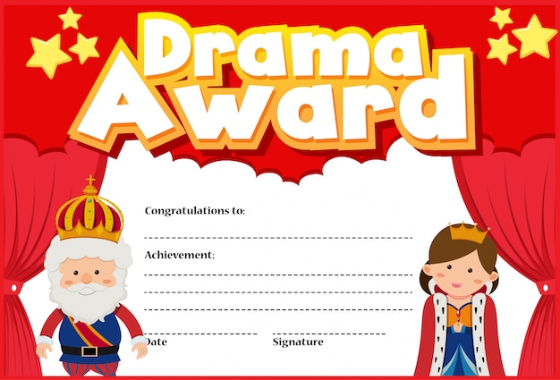 Modello di certificato per il premio drammatico con re e regina