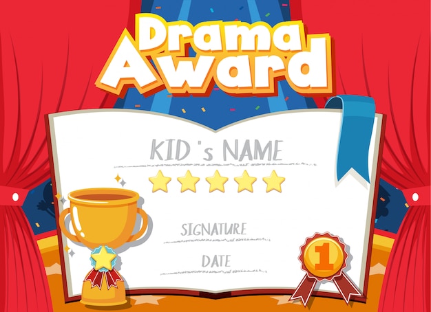 Vector certificate template for drama award with stage in background