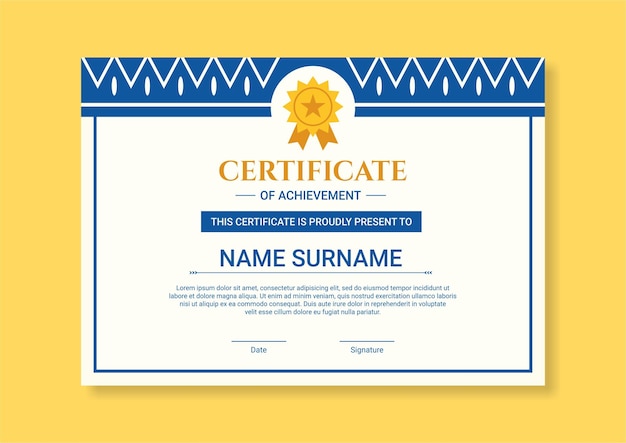 Certificate template flat design modern and clean style blue yellow