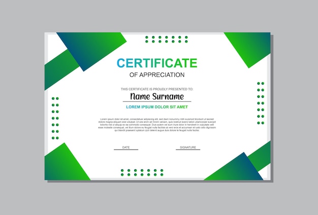 Certificate template in green color simple style