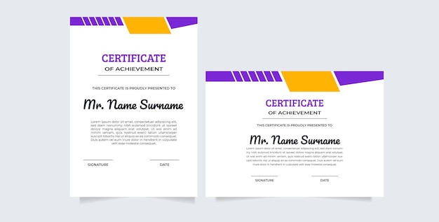 certificate template. Modern certificate portrait and landscape design in A4 size