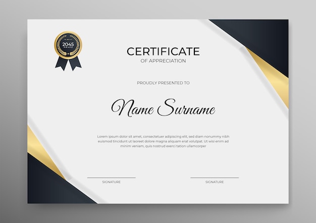 Certificate template printable in gold and black color