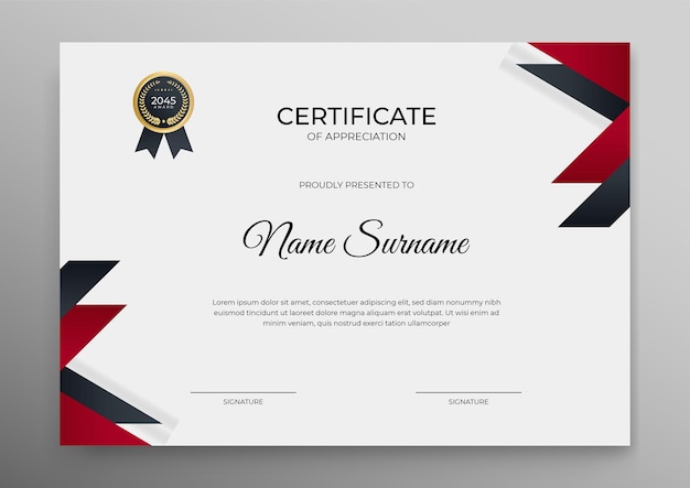 Certificate template printable in red and black color