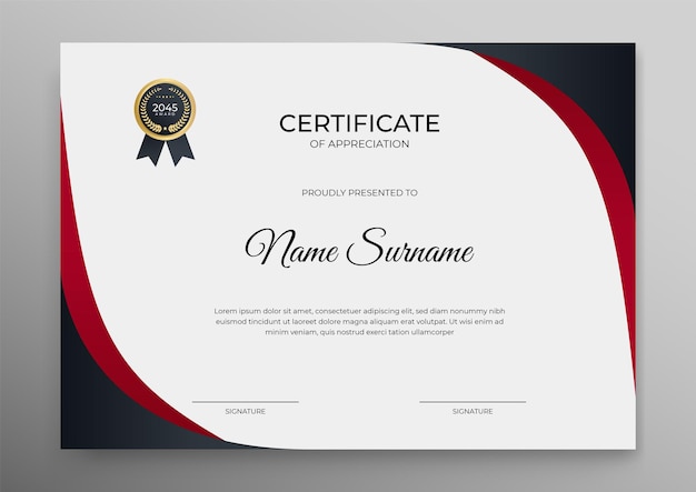 Certificate template printable in red and black color