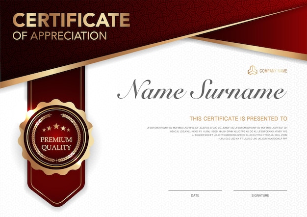 Certificate template red and gold luxury style image diploma of geometric modern design vector