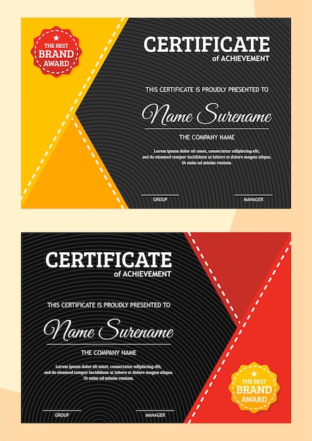 Certificate template in red and yellow