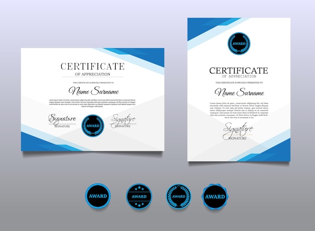 Certificate template simple geometry and blue basic color