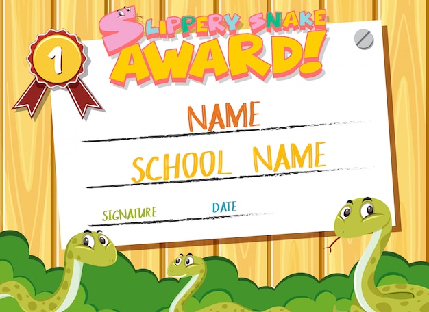 Certificate template for slippery snake award