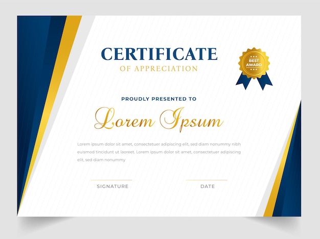 certificate template in vector for achievement graduation completion with gold badge