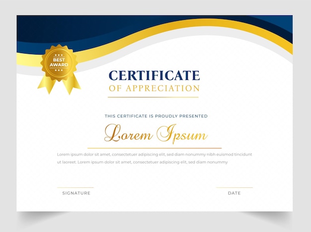 certificate template in vector for achievement graduation completion with gold badge