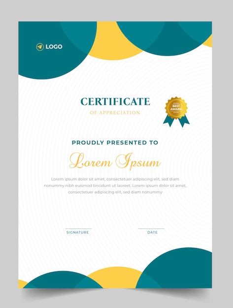 Certificate template in vector for achievement graduation completion with gold badge