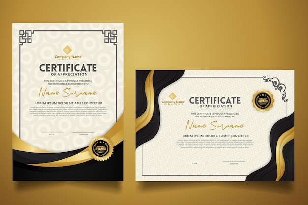 Certificate template with classic frame and modern pattern diploma vector illustration