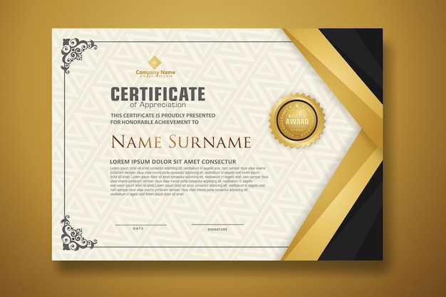 Vector certificate template with design classic frame combine modern pattern, diploma, vector illustration
