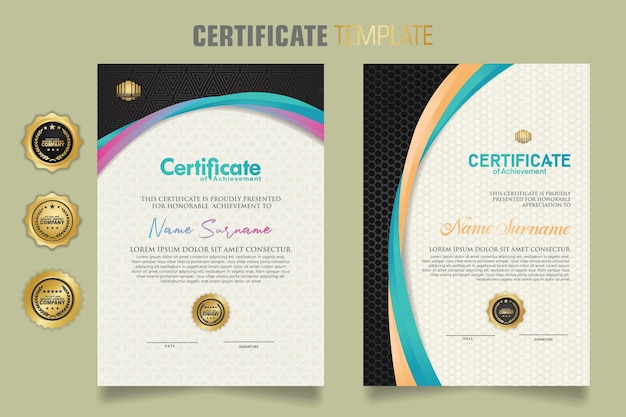 certificate template with dynamic and attractive colors on curved line shape ornament