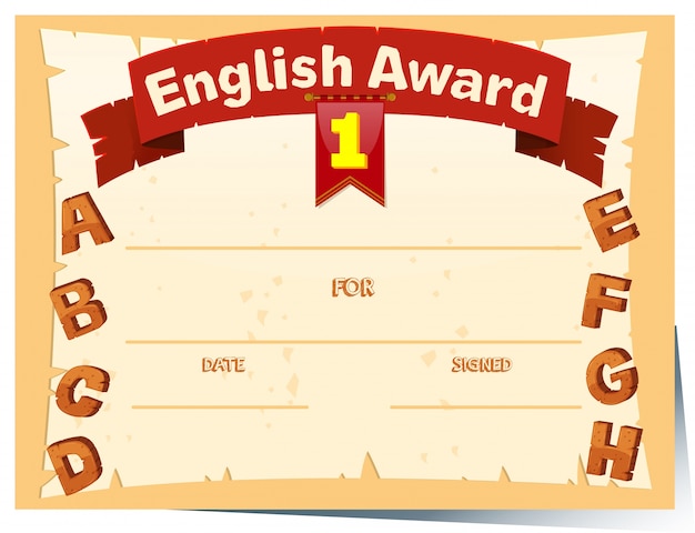 Modello di certificato con premio inglese