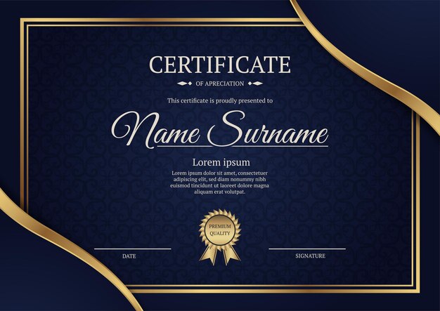 Certificate template with gold border