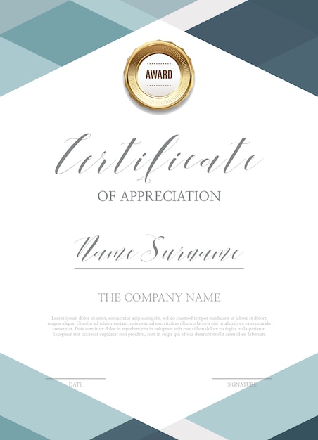 Vector certificate template with gold decorations