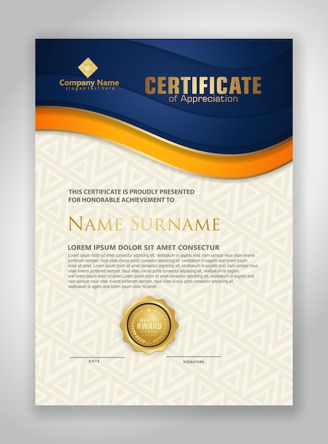 Certificate template with luxury badge and elegance modern pattern background