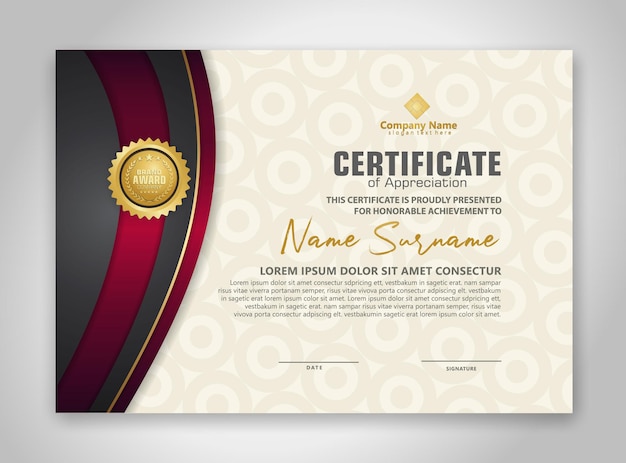 Certificate template with luxury badge and elegance modern pattern background