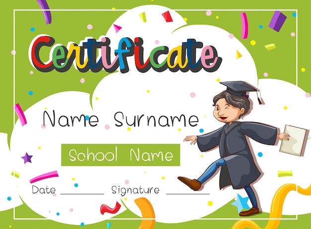 Certificate template with man in graduation gown