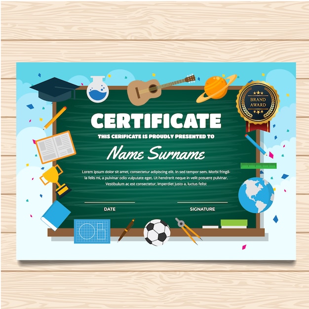 certificate template with school design