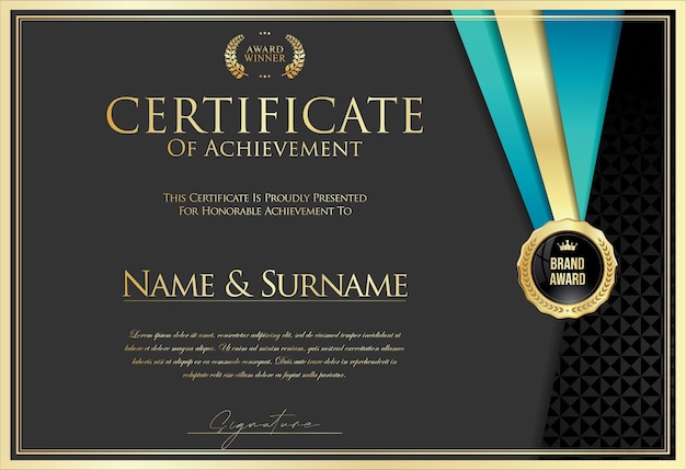 Vector certificate with golden seal and colorful design border
