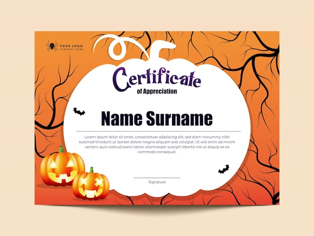 Vector certificate with pumpkin amp tree background