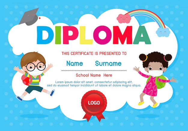 Certificates kindergarten and elementary, preschool kids diploma certificate