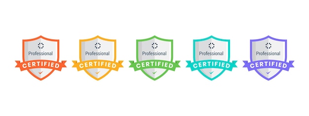 Certification badge design Shield shape design with ribbon Vector Illustration