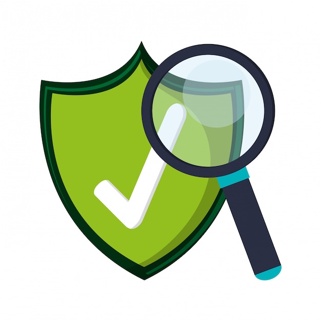 Vector certified badge and magnifying glass symbols