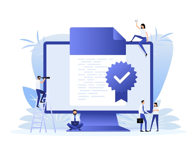Vector certified document symbol approval process quality mark
