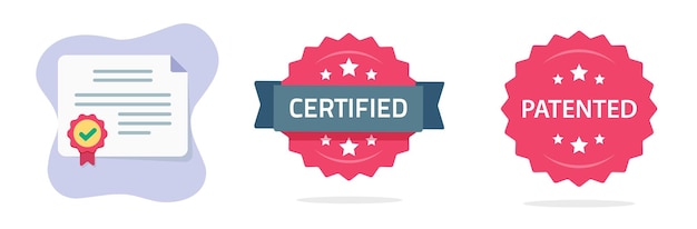 Вектор Сертификат качества значок логотип запатентованная печать резиновый штамп сертификат диплом бумажный документ плоская наклейка