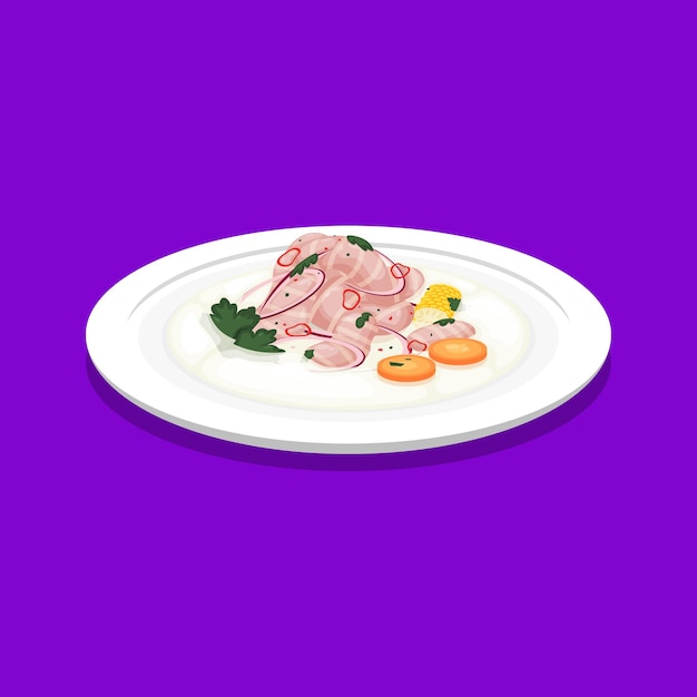 만화 스타일의 Ceviche 페루 음식 디자인