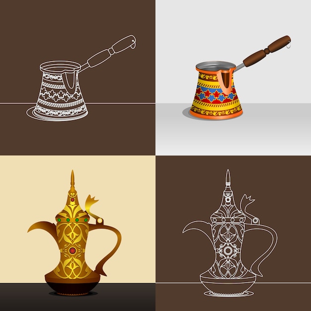 Vector cezve en dallah koffie potten illustratie