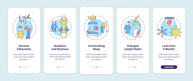 Sintomi cfs onboarding schermata della pagina dell'app mobile con concetti