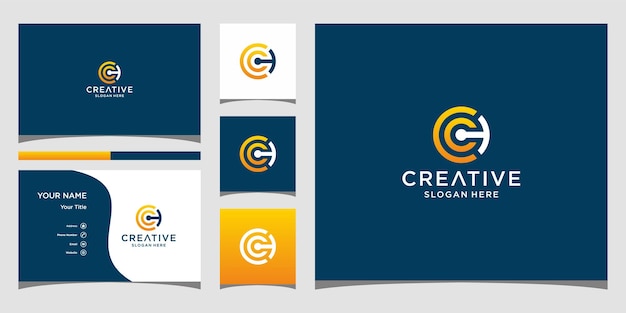 Дизайн логотипа ch с шаблоном визитной карточки