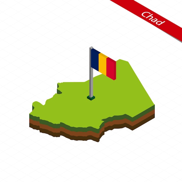 Chad Isometric map and flag Vector Illustration