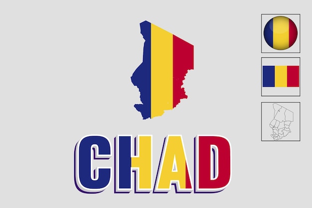 Chad map and Chad flag vector drawing